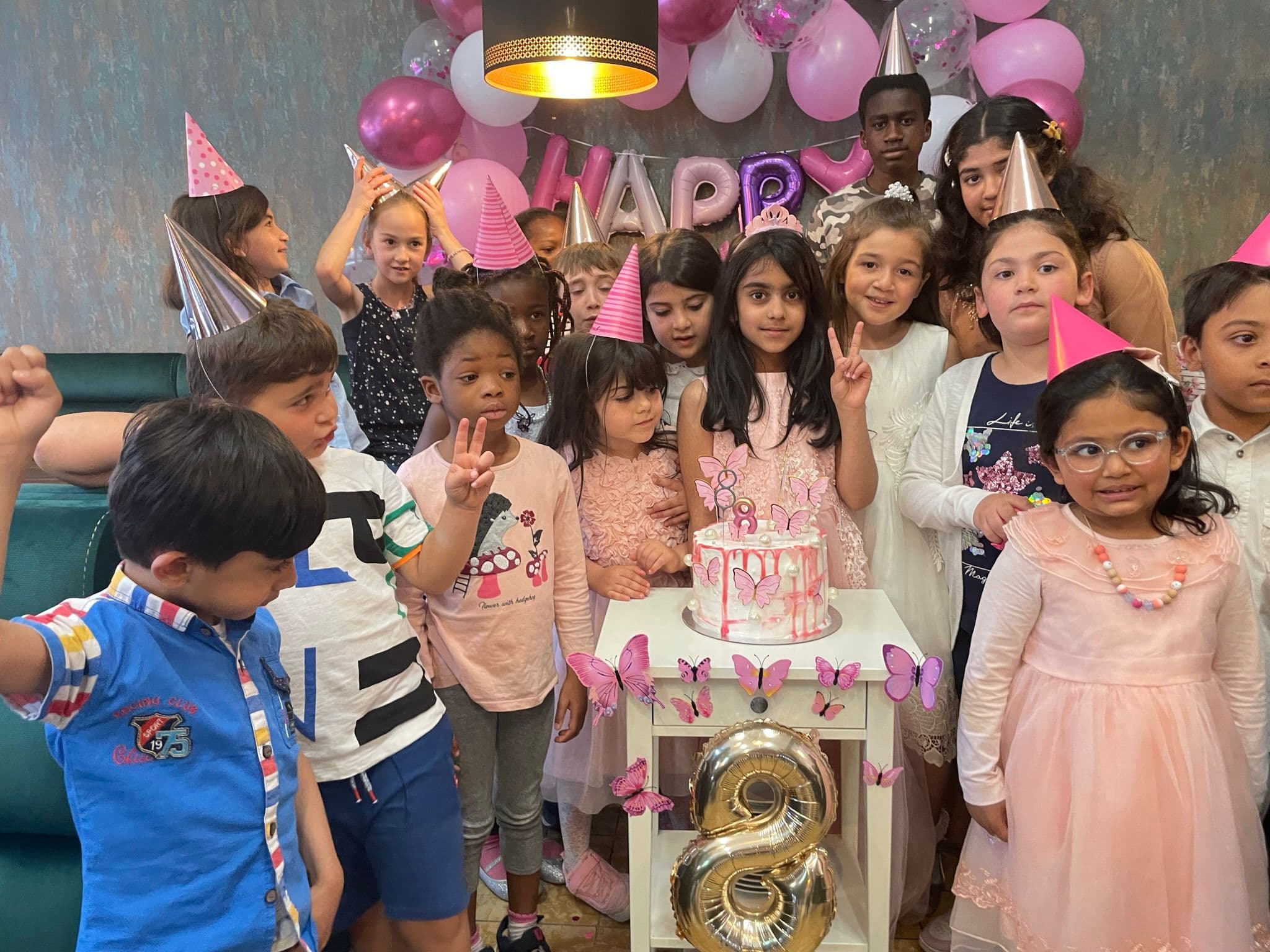 Children's birthday celebration group photo